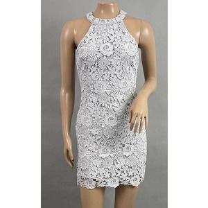 Lulus Dress Women XS Love Poem Gray Floral Lace Mini Sleeveless Cocktail Party